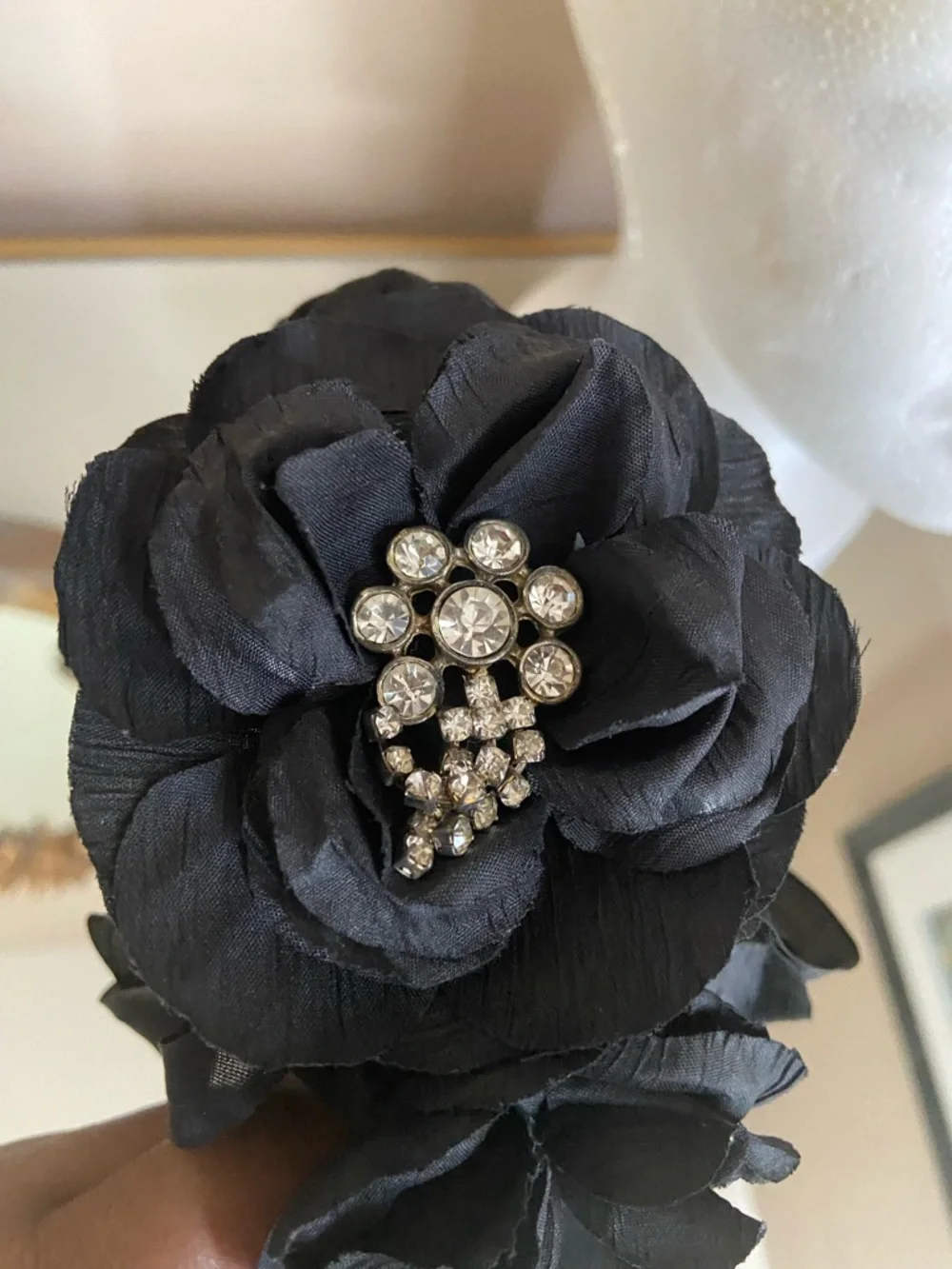 NWOT Handmade Black Floral Rhinestone Turban Headband